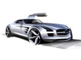 Mercedes SLS AMG l’ incanto elettrico delle ali di gabbiano
